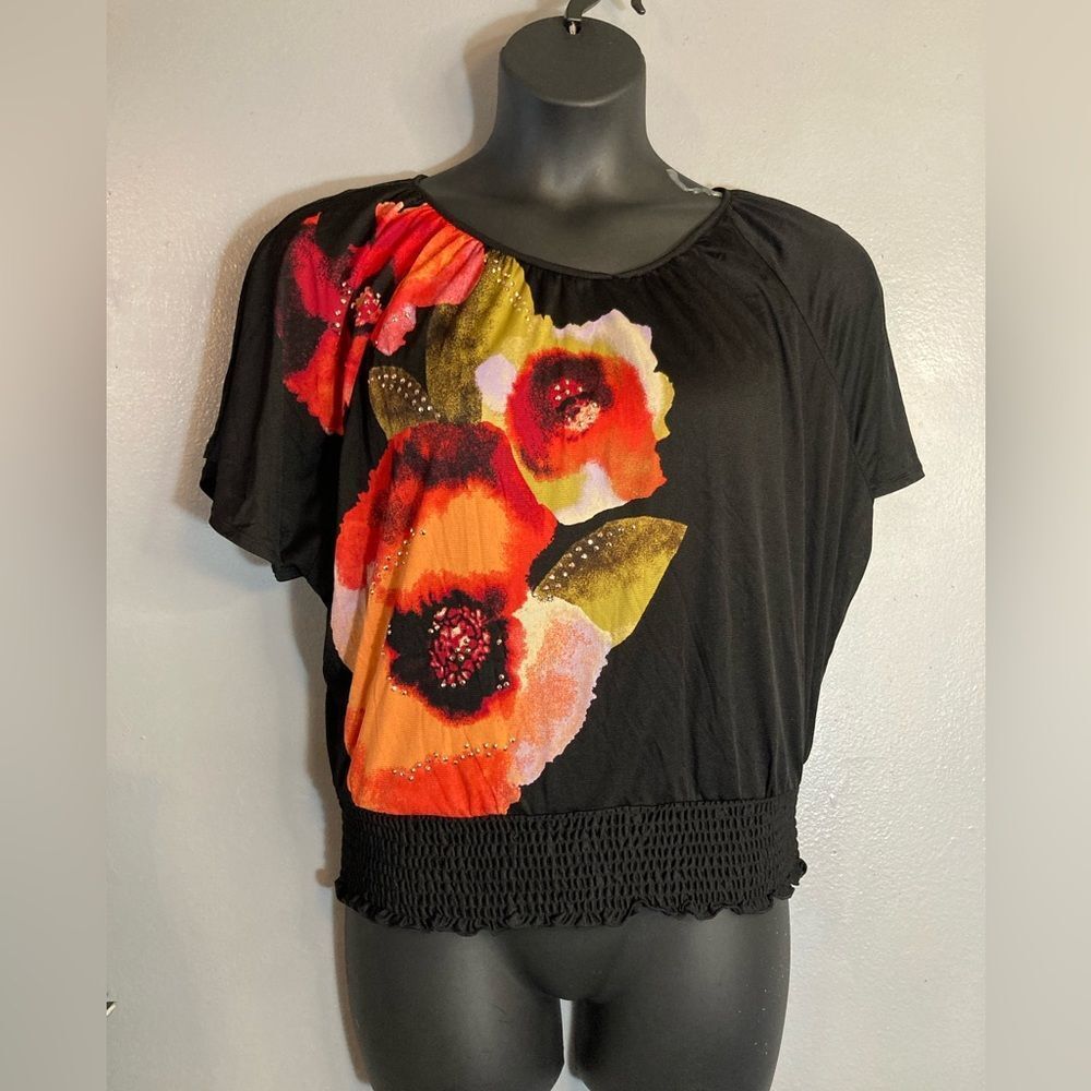 Style & Co black floral blouse